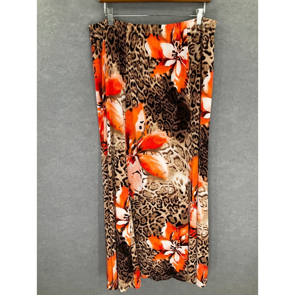 Susan Graver Skirt Womens Sz XL Floral Animal Print Midi Romantic Feminine Boho‎